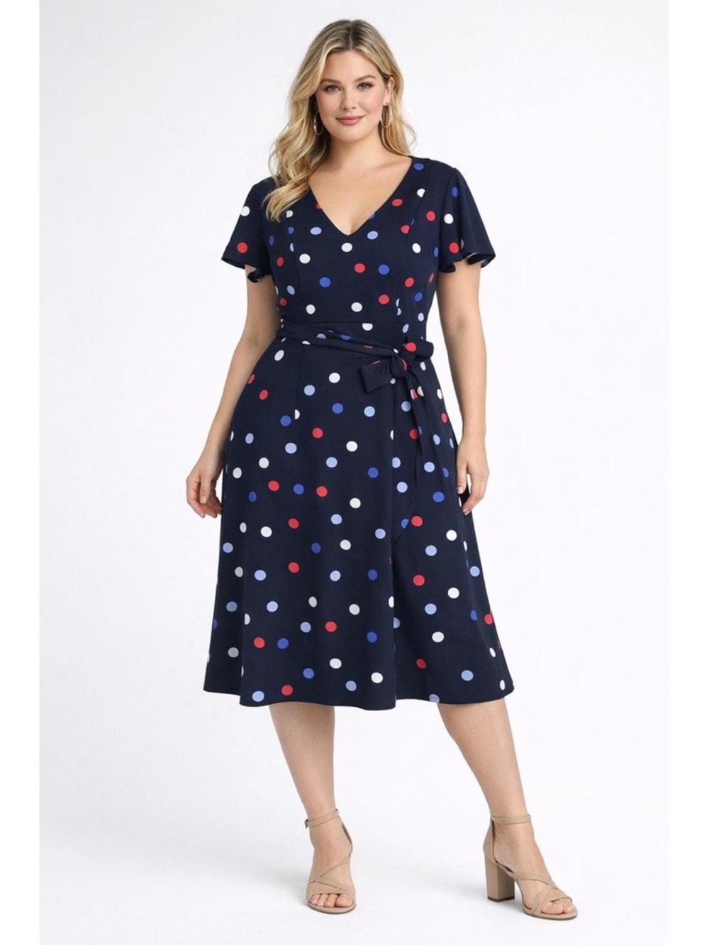 Lane Bryant Navy Polka Dot Midi Wrap‎ Dress